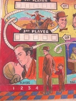 Image # 39822: Cinema Original Backglass Artwork - Left 
(Artist is Lloyd Rognan.Pastels on paper.Full dimensions 24 1/2 inches by 27 1/2 inches. From the Estate of Lloyd Rognan.)