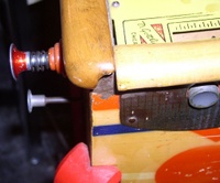 Image # 28277: Classy Bowler Cabinet - Detail 
(Gottlieb data does not support that this game was built with wooden legs. The manufacturer's flyer shows metal legs.)