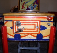 Image # 28276: Classy Bowler Cabinet - Front 
(Gottlieb data does not support that this game was built with wooden legs. The manufacturer's flyer shows metal legs.)