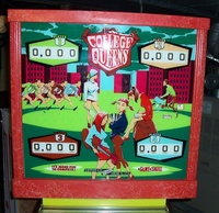 Image # 31891: College Queens Sample Game - Beaded Backbox 
(Red trim has same spiderwebbing as the cabinet. Serial number '1016 S'.)