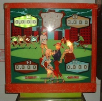Image # 61906: College Queens Sample Game - Beaded Backbox 
(Red trim has same spiderwebbing as the cabinet. Serial number '1018 S'.)
