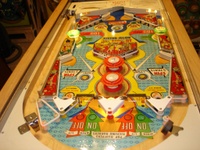 Image # 30193: Contest Playfield, Showing Cardholder Lamps 
(Illuminated lamps under the cardholder shine onto the playfield.)