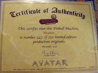 Image # 48895: James Cameron�s Avatar (Limited Edition) Certificate of Authenticity 
(Number 227 of 250.)