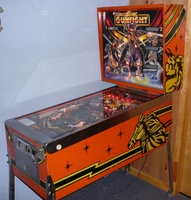 Image # 40692: Cosmic Gunfight Orange Version Cabinet 
(The owner of this game states that some minor paint touch-ups were done before he clearcoated the playfield and applied reproduction drop target stickers.)