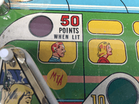 Image # 78456: Cross Town Sample Game - Playfield - Detail 
(A thin polycarbonate sheet has been placed on this playfield to protect it from further wear. Serial number 01017 S.)