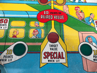 Image # 78457: Cross Town Sample Game - Playfield - Detail 
(A thin polycarbonate sheet has been placed on this playfield to protect it from further wear. Serial number 01017 S.)
