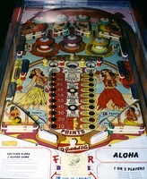 Image # 58: Aloha Playfield 
(The manufacturer did not design the playfield with a post between the flippers. The post shown here was added later.)