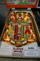 Image # 39684: Aloha Illuminated Playfield 
(The manufacturer did not design the playfield with a post between the flippers. The post shown here was added later.)