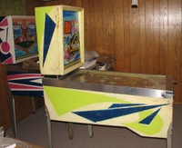Image # 46370: Alpine Club Cabinet - Left 
(Portions of the blue areas of the cabinet have been touched up. Serial number 19514.)