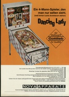 Image # 20928: Dancing Lady German Flyer 
(This flyer shows the slightly shorter backbox with the shorter and more colorful Early Production backglass.)