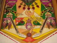 Image # 34772: Dancing Lady Sample Game - Lower Playfield 
(The A-B-C-D playfield outlane artwork of the sample game were changed and recolored for the production game.)