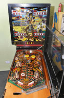 Image # 76774: Sherokee Playfield Glass in Service Position 
(On the right, the playfield glass in its hinged frame has been raised to its service position.)