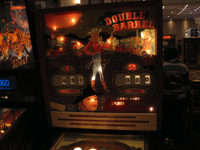 Image # 83597: Double Barrel Illuminated Backglass 
(The backbox has been repainted. Photographed at the 2013 Pinball Expo in Chicago.)