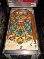 Image # 83598: Double Barrel Playfield 
(The backbox and cabinet have been repainted. Photographed at the 2013 Pinball Expo in Chicago.)