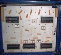 Image # 68464: Dragonfist Behind Backglass 
(We don't know if the tape strips were applied by the factory or not. Each cover a wired socket.)
