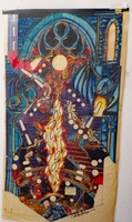 Image # 70549: Dungeons & Dragons Preliminary Playfield Art 
(This is the playfield overlaid with some of the proposed raised plastics art.Artist is Pat McMahon.Marker color study on blueprint paper.)