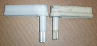 Image # 67933: Dyn O' Mite Flipper Design Comparison 
(The flipper used for this game is on the right. The manufacturer used a different style on their later games, shown here on the left.)