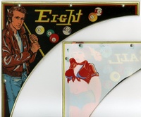 Image # 39417: Eight Ball Playfield Plastics 
(Pinky Tuscadero's shirt on this slingshot plastic appears red when the game is on, and tan when the game is off.)