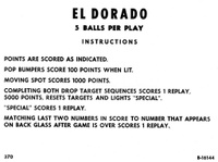Image # 8322: El Dorado Instruction Card - 5 Balls