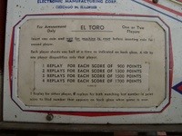 Image # 16759: El Toro Instruction Card
