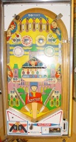 Image # 28846: Elite Guard Playfield 
(The bumper cap point values seen on this game were changed by the operator to account for his modification to 5-digit backglass scoring.)