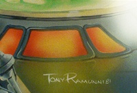 Image # 71160: Embryon Original Backglass Artwork - Detail 
(Artist is Tony Ramunni.Watercolor on posterboard.Approximate dimensions 25 1/2  inches by 28 inches. Metal frame is 30 by 32 inches.)