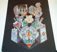 Image # 71161: Embryon Original Playfield Concept Artwork 
(Artist is Tony Ramunni.Colored pencils on paper, affixed to black tagboard.Approximate dimensions 12  inches by 18 1/2 inches. Tagboard is 17 inches by 24 inches.)