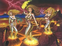 Image # 68099: Excalibur Original Backglass Artwork 
(Artists are Constantino Mitchell and Jeanine Mitchell.Acrylic paint on illustration board.Dimensions 30 inches by 40 inches.)