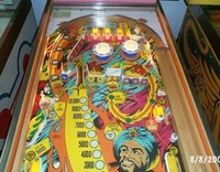 Image # 12922: Eye Of The Tiger Playfield 
(The blue drop target is not the original color supplied by the manufacturer. It should be white.)