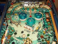 Image # 13977: Fathom Upper Playfield 
(The three center white drop targets are not original to this game.)
