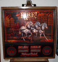 Image # 3180: Fire! (Champagne Edition) Backglass 
(The speaker panel on the game shown here is actually one from Williams' 1987 F-14 Tomcat machine.)