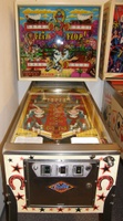 Image # 65317: Flip Flop Early Production Cabinet - Front View 
(The ribbed blue double bonus insert is not original to this game. The original one was red and was not ribbed. Serial number 1016.)