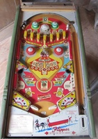 Image # 65262: Flipper Sample Game - Playfield and Woodrails 
(The wood trim has been repainted green. Serial number 45011 S.)