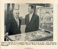 Image # 41097: Flipper Parade Cash Box Tribute with David Gottlieb 
(Cash Box, Feb-18-1967, page 87. This image was included in a multiple-page tribute to Banner Specialty's 50th anniversary. Banner was a distributor.)