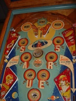 Image # 58734: Flying Saucers Upper Playfield 
(The white pop bumper cap printed with 'VENUS' is missing in this picture. )