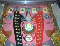 Image # 9148: 4 Aces Upper Playfield 
(Note that this playfield shows a pop bumper where the flyer shows a spinner in the center of the playfield.)
