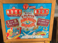 Image # 82718: Around the World Illuminated Backglass 
(The owner stated he has had this game since the early 1960s.)