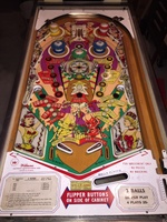 Image # 64601: 4 Roses Playfield 
(This playfield is original condition. Only the rubbers, bulbs, bulb sockets, and bumper skirts have been replaced.)
