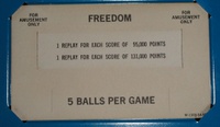 Image # 17159: Freedom Early Production Score Card 
(This image is from the game with serial number 1100.)