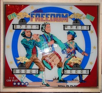 Image # 17144: Freedom Early Production Backglass 
(This image is from the game with serial number 1100.)