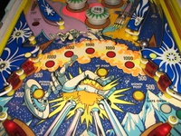 Image # 59716: Galaxy Ball-walking Magnet 
(The ball is moved left to right in an arc determined by a magnet under the playfield. The ball is shown here arriving at its destination. Serial number 0223.)