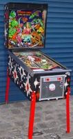 Image # 15081: Asteroid Annie and the Aliens Cabinet - Full View 
(The red legs are not original to this game.)