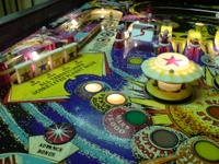 Image # 35976: Galaxy Upper Left Playfield 
(The design on the spinning target does not match the one shown on the manufacturer flyer.)