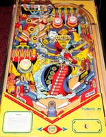 Image # 52468: Genie Playfield 
(The upper left set of flippers are not original and are longer than what the manufacturer had installed.)