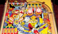 Image # 52469: Genie Upper Playfield 
(The upper left set of flippers are not original and are longer than what the manufacturer had installed.)
